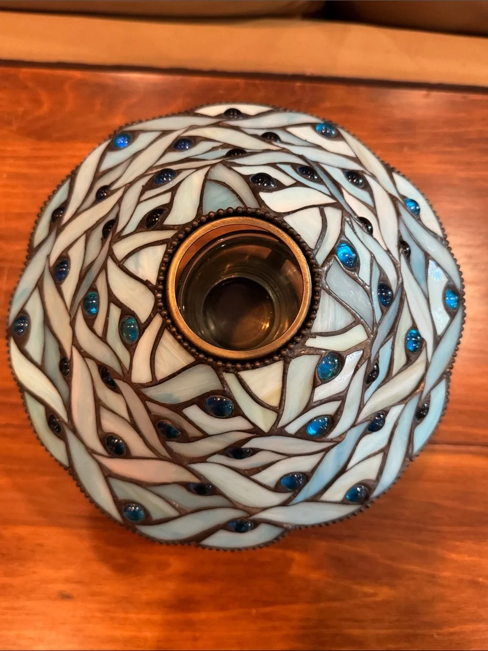 PartyLite Spring Water Stained Glass Shade Candle Holder Brass Base Retired
